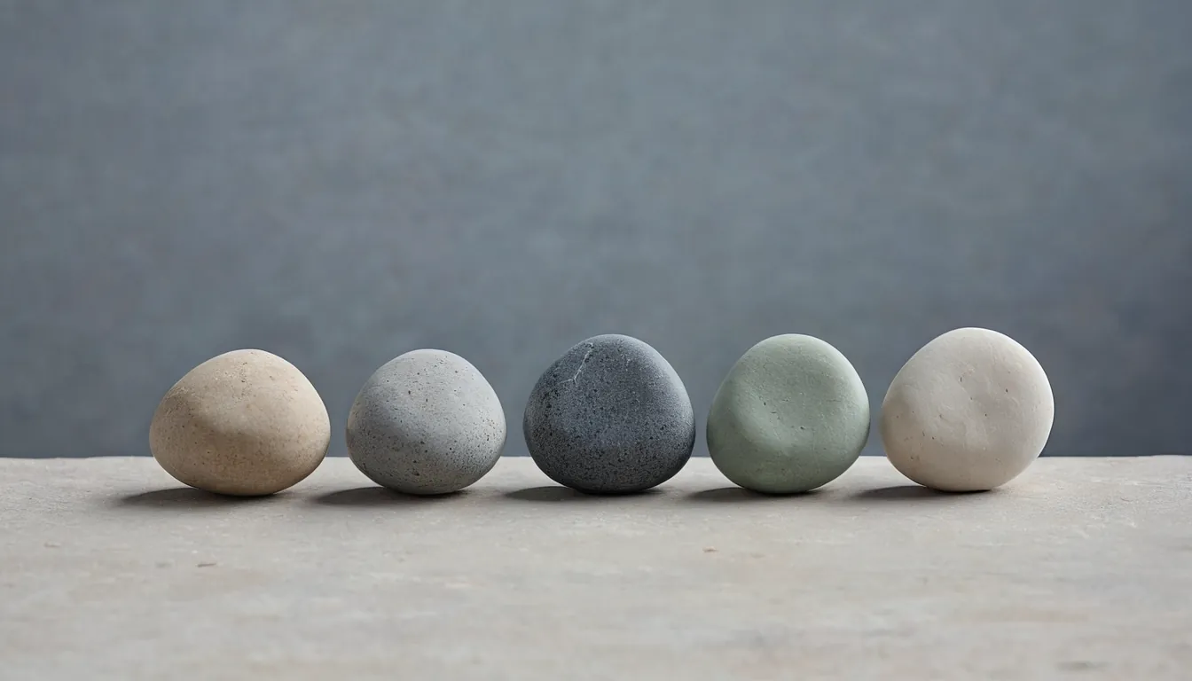 A row of smooth pebbles on a stone ledge with one lifted as the chosen one
