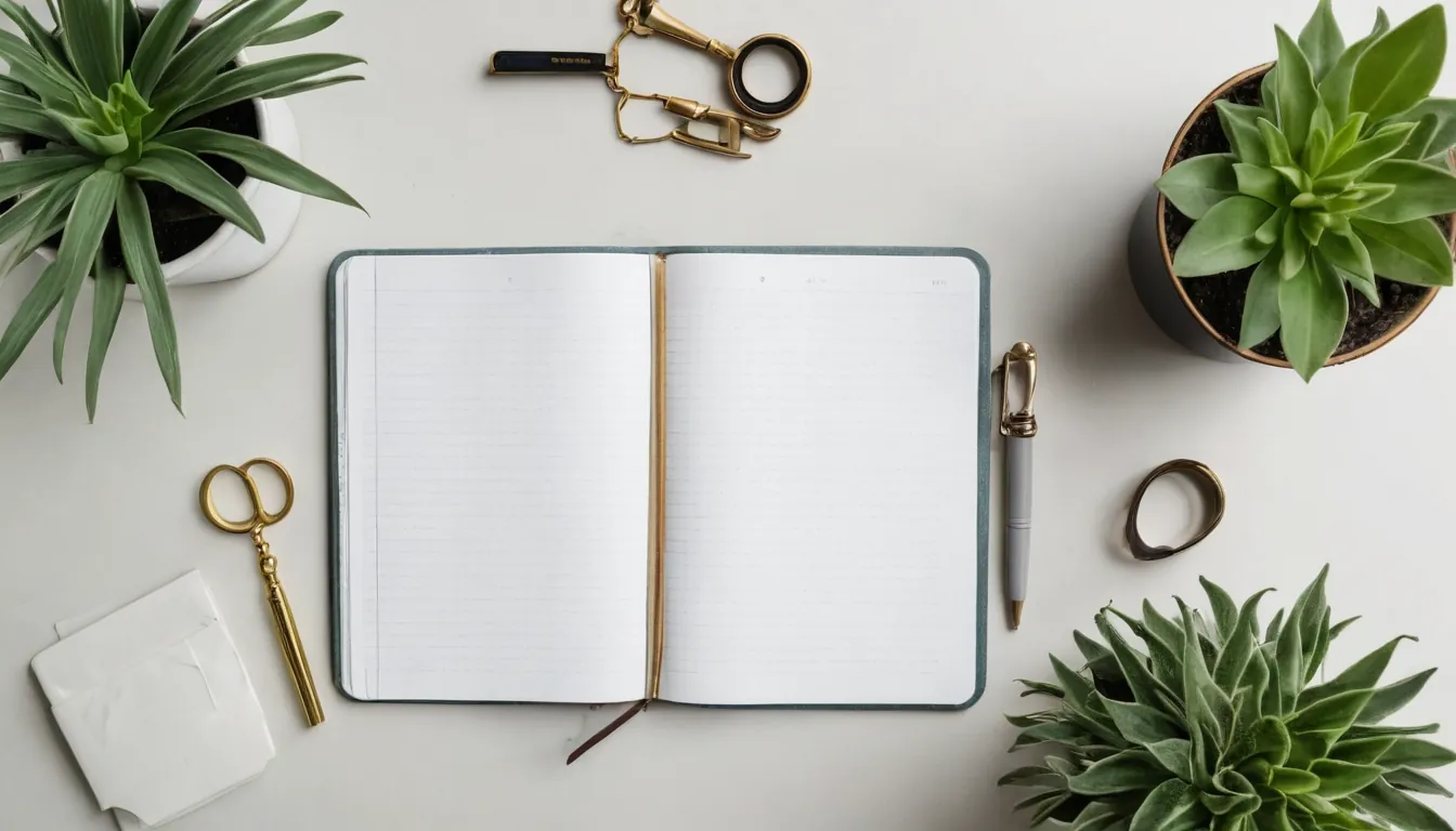 An editor's desk with a notebook, loupe and ruler