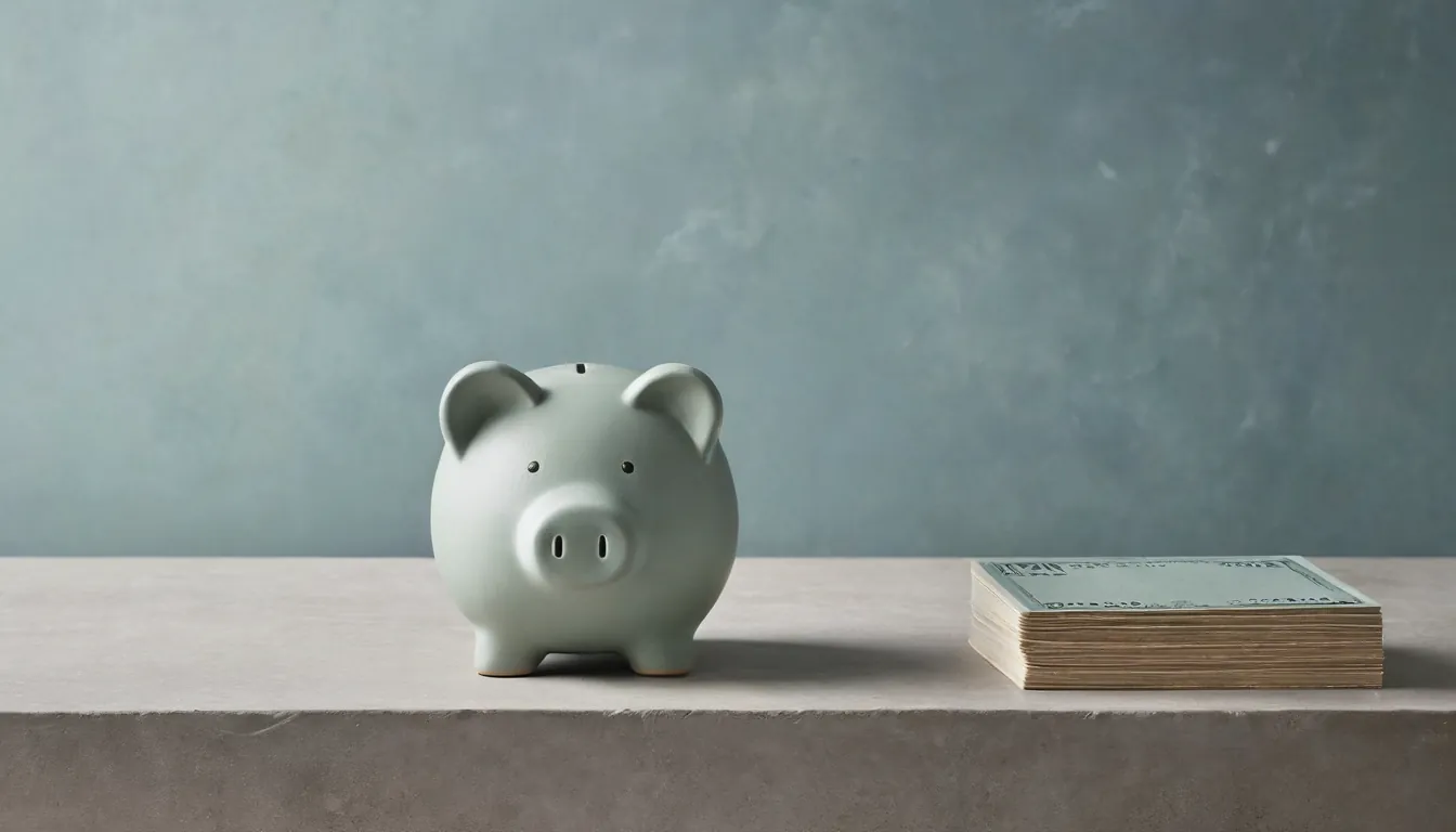 A ceramic piggy bank beside a blank bank card